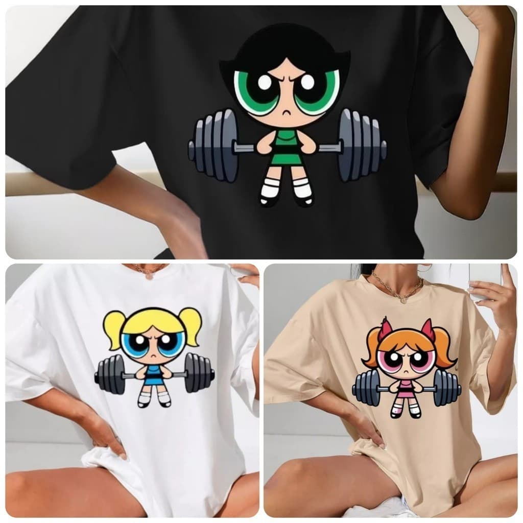 Kit 3 Camiseta Feminina de Academia Tshirt Meninas Poderosas Camisa 100% Algodão Blusa Roupa de academia Nerd Fan