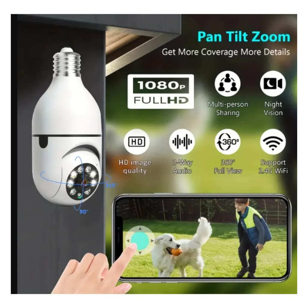 Kit 4 Câmeras Lâmpada WiFi 360° Full HD 1080P E27 2MP Visão Noturna Áudio Bidirecional IP44 Yoosee