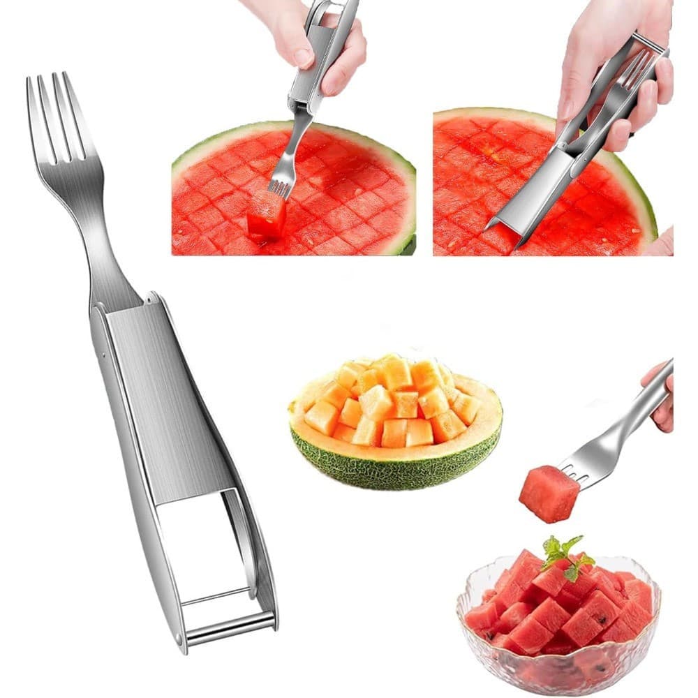 2-in-1 Watermelon Cutter, Fruit Slicer, Fork, Double Head, Cutting Tool for Home, Kitchen, Piqu