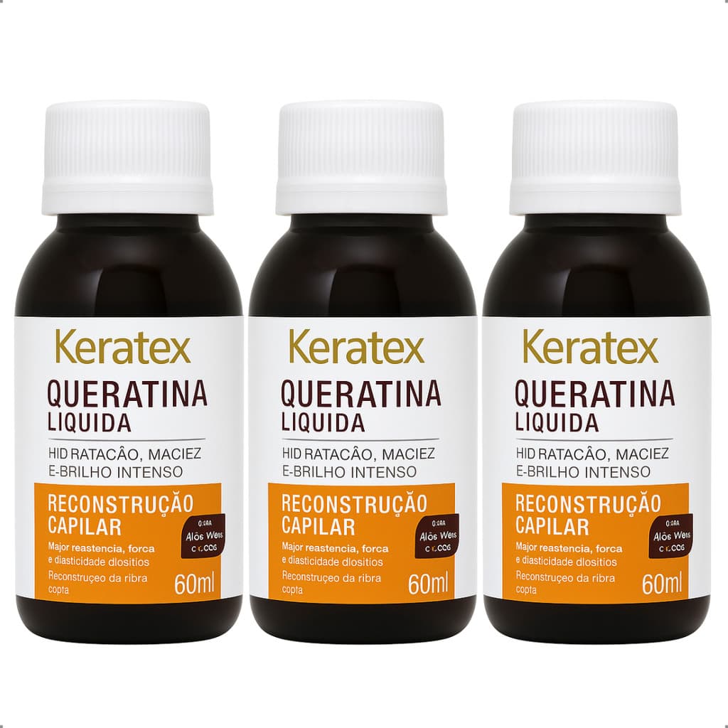 KIT 3 KIT 2 Queratina Líquida Keratex 60mL Hidratação Reconstrutor Capilar Cabelos Danificados