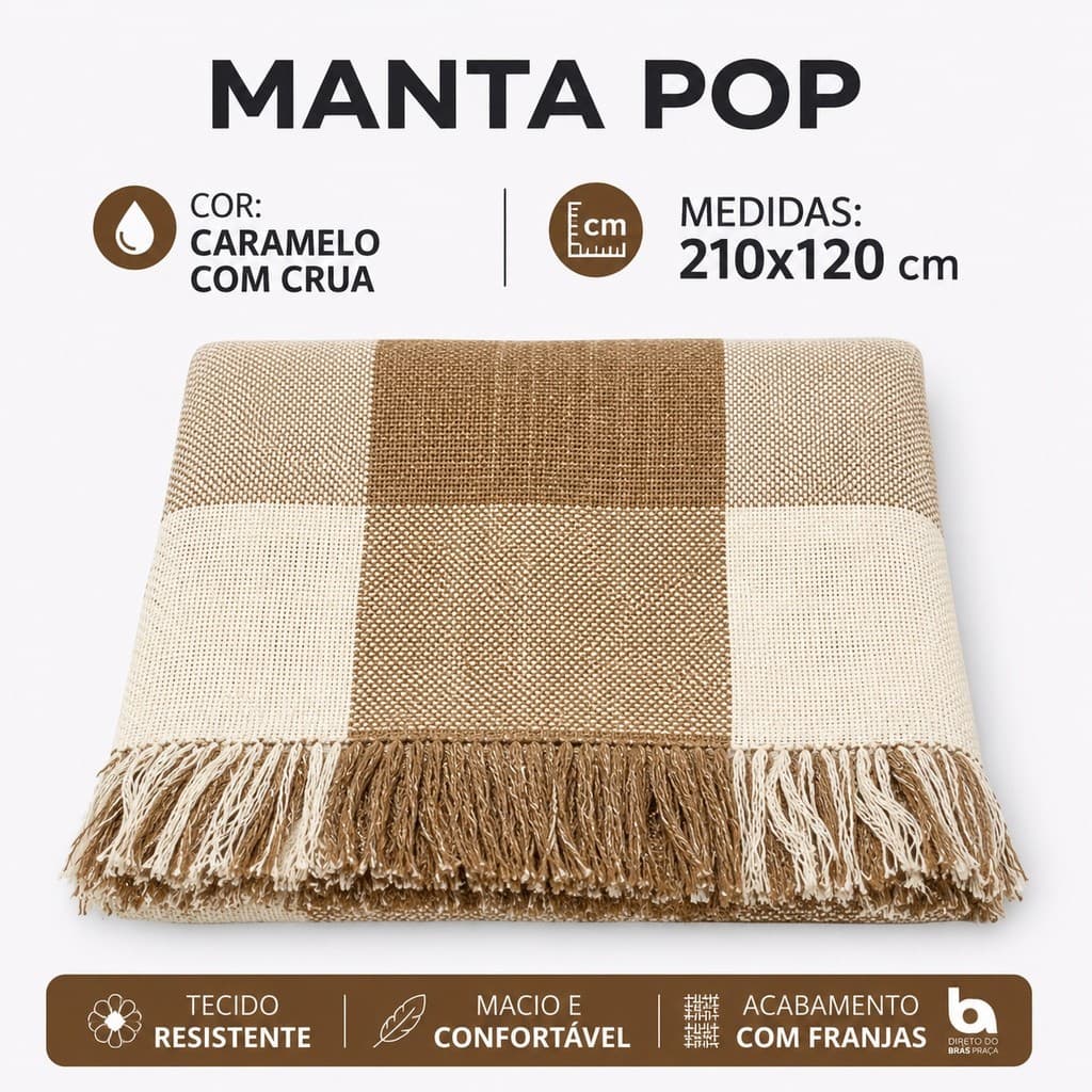 Manta Pop de Algodão 210x120m Luxo, Decorativa e Protetora Para Sofá, Cama e Poltrona