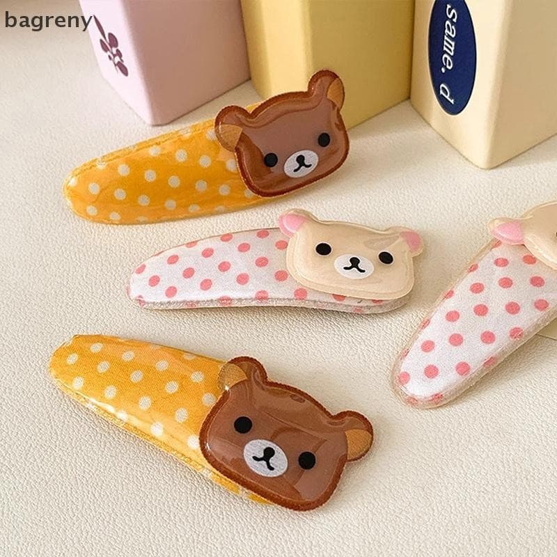 [bagreny] 2 Pcs Kawaii Rilakkuma Franja Clipe Lateral Desenho Animado Urso Fofo Ponto Onda BB Grampo De Cabelo Doce Vers