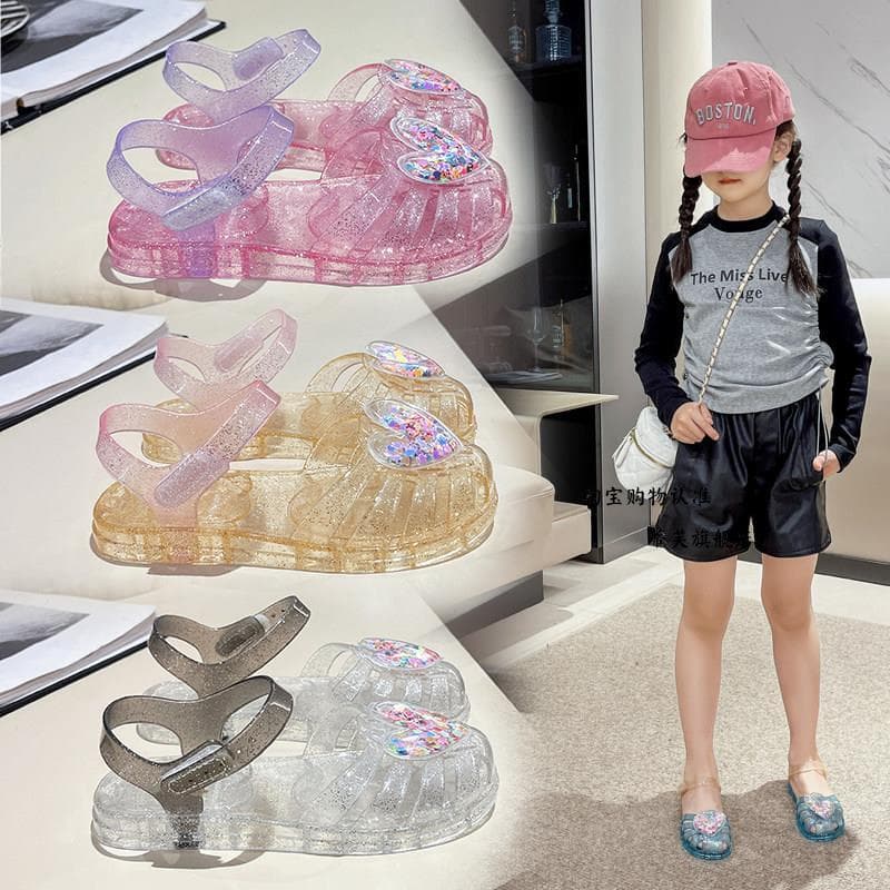 Meninas sandálias praia verão menina princesa amor sapatos de sola macia crianças bebê jogando água Baotou sapatos de ge