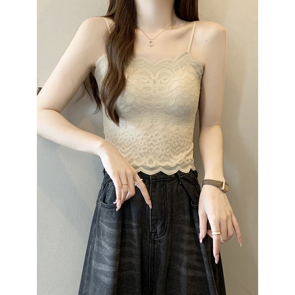Com almofada no peito camisola feminina verão exterior Wear 2026 novo estilo renda bonito sutiã traseiro de uma peça Ant