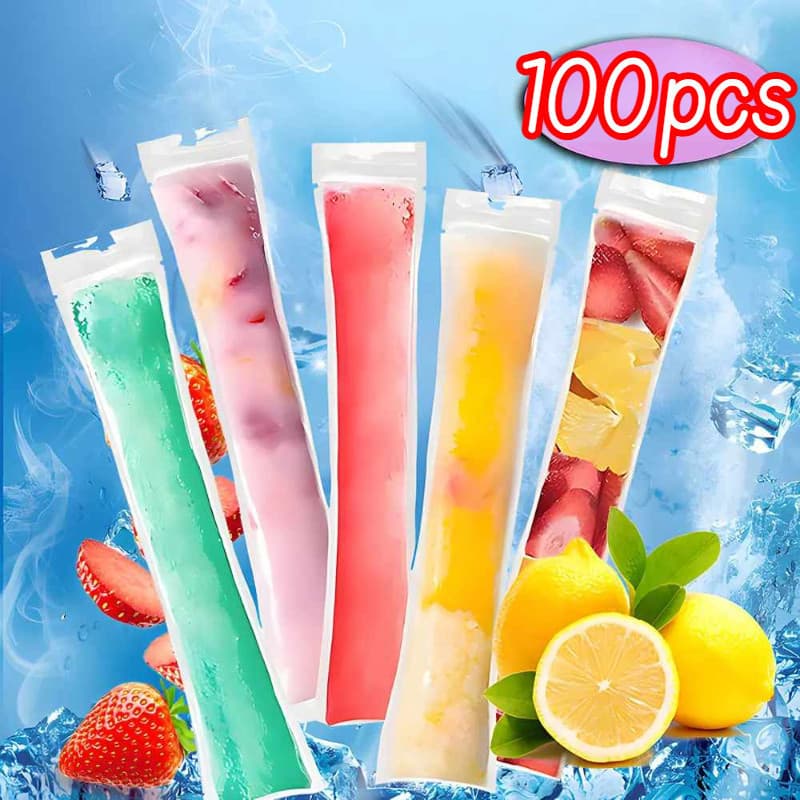 100Pcs Sacos Auto-Vedantes Descartáveis Para Picolés De Gelo/Alimentos Tubo Congelador De Saco De Sorvete Caseiro/Molde