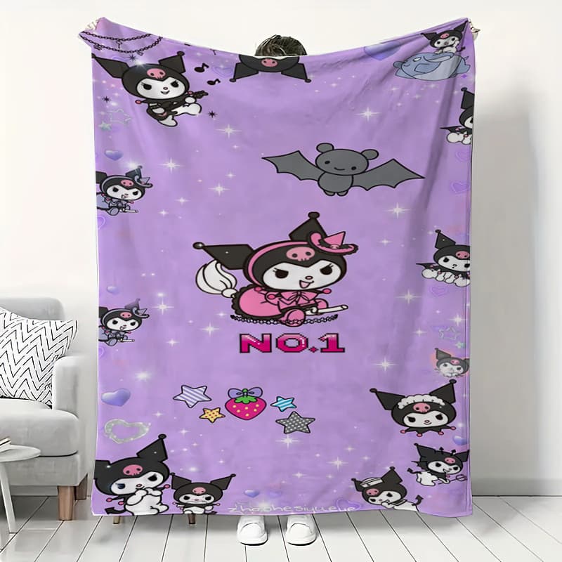 Cobertor De Flanela Sanrio Kuromi – Macio E Confortável , Lavável À Máquina , Perfeito Para