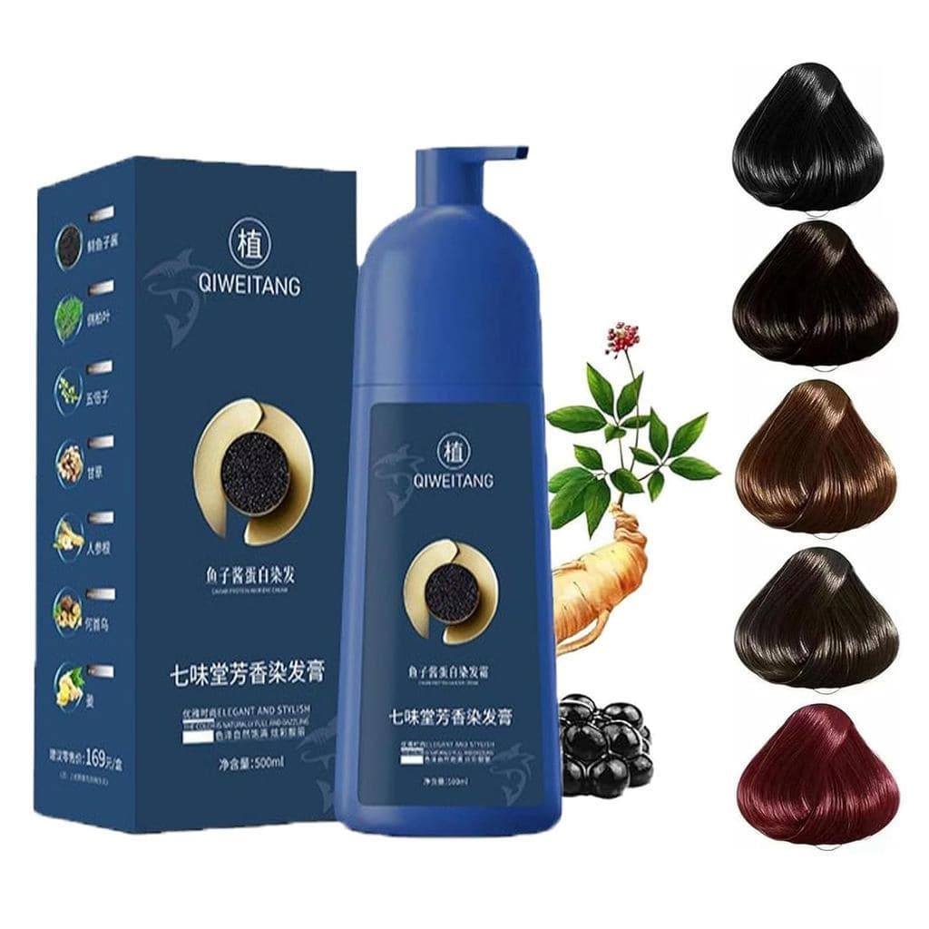 Tintura Capilar à Base de Plantas Zhihushi, Tintura Capilar com Proteína de Caviar, Shampoo e Tintura Capilar Quweitang,