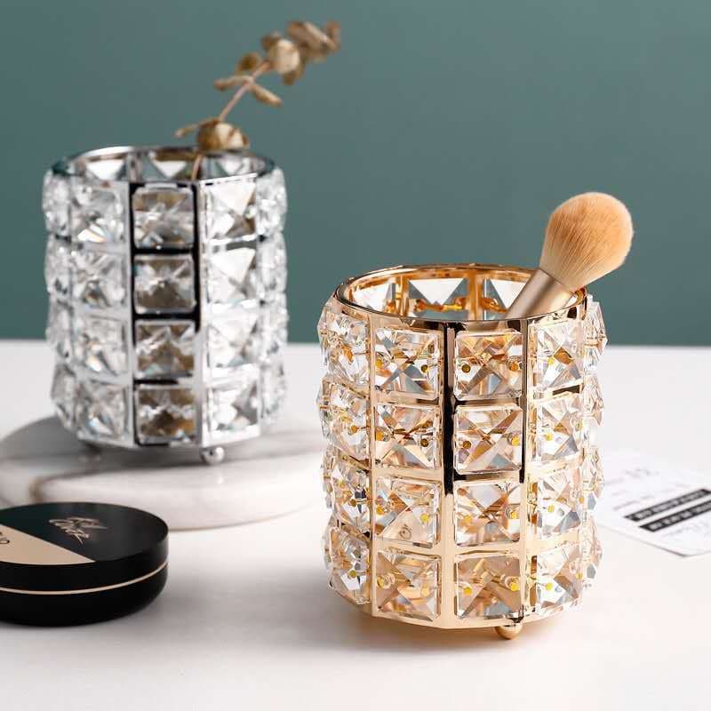 Tubo de armazenamento de pincel de maquiagem de cristal, grande capacidade, Desktop, lápis de sobrancelha, maquiagem, co