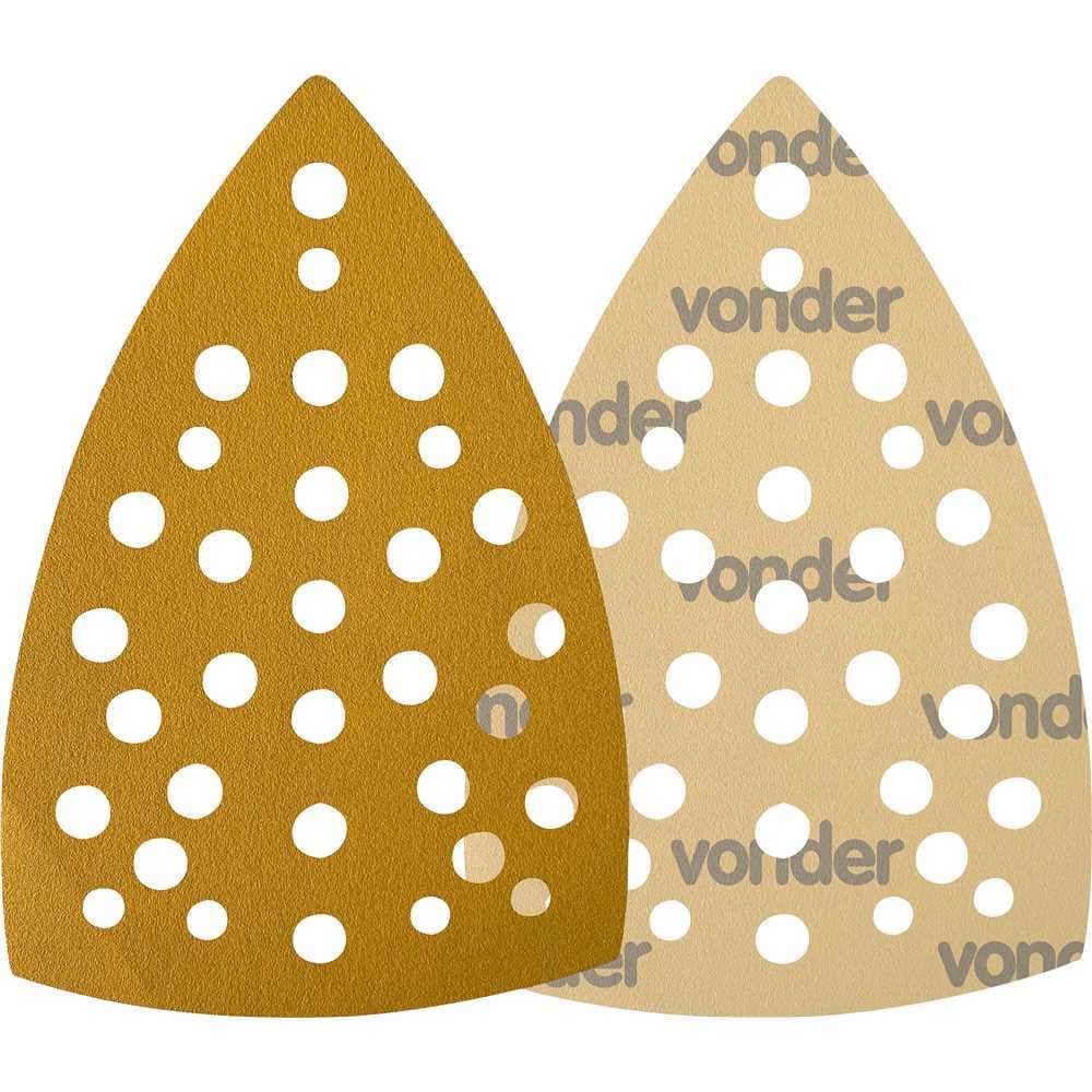 Lixa triangular com costado em papel com fibra de poliéster, 158 mm x 158 mm x 103 mm, grão 240, 10 peças, VONDER