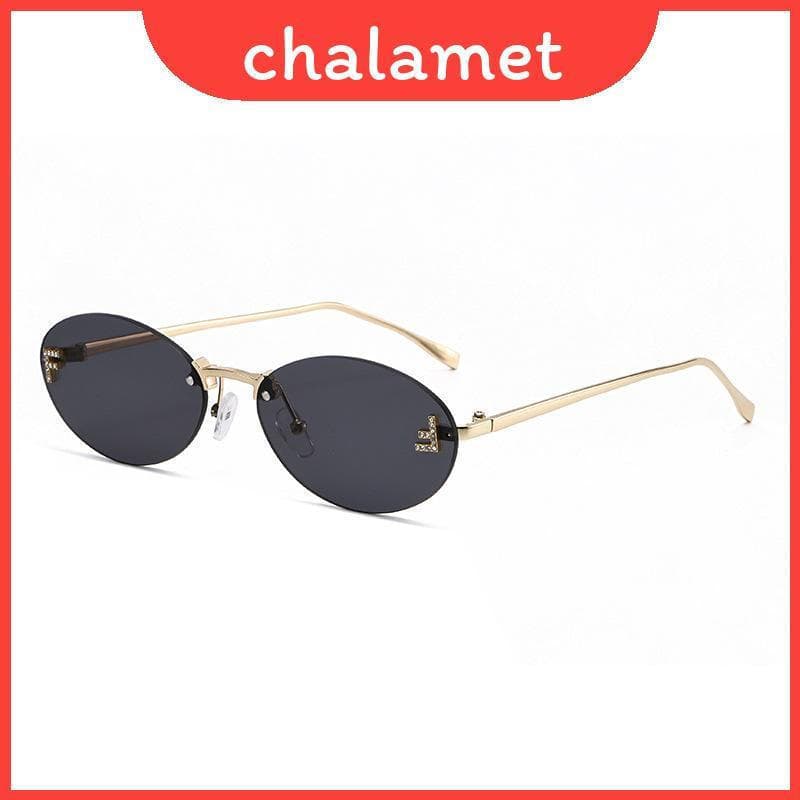 Novos Óculos De Sol Sem Moldura Letra F Com Elíptica De Strass Uv400 Para Passeios De Moda
