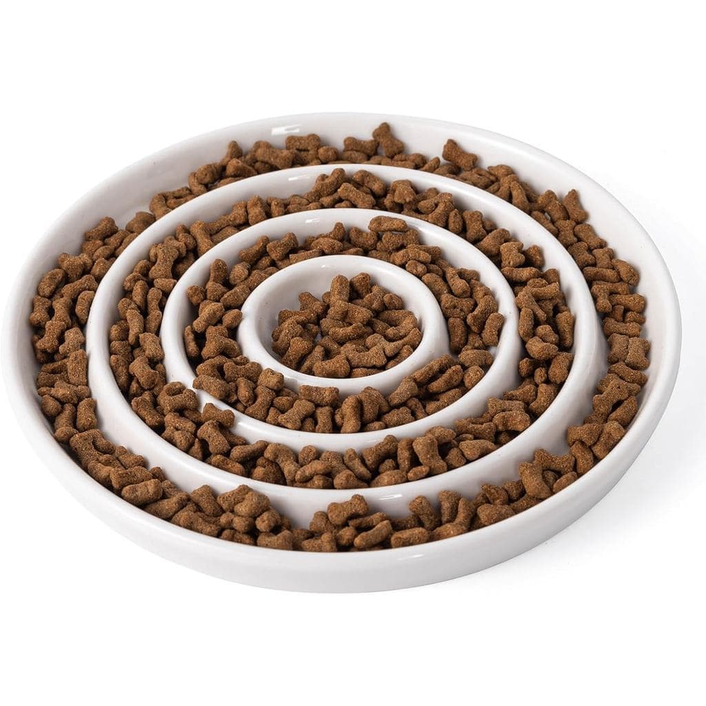 Comedouro Lento de Cerâmica para Gatos, Prato Raso e de Abertura Larga para Proteger os Bigodes, Tigelas Pesadas Anti-Qu