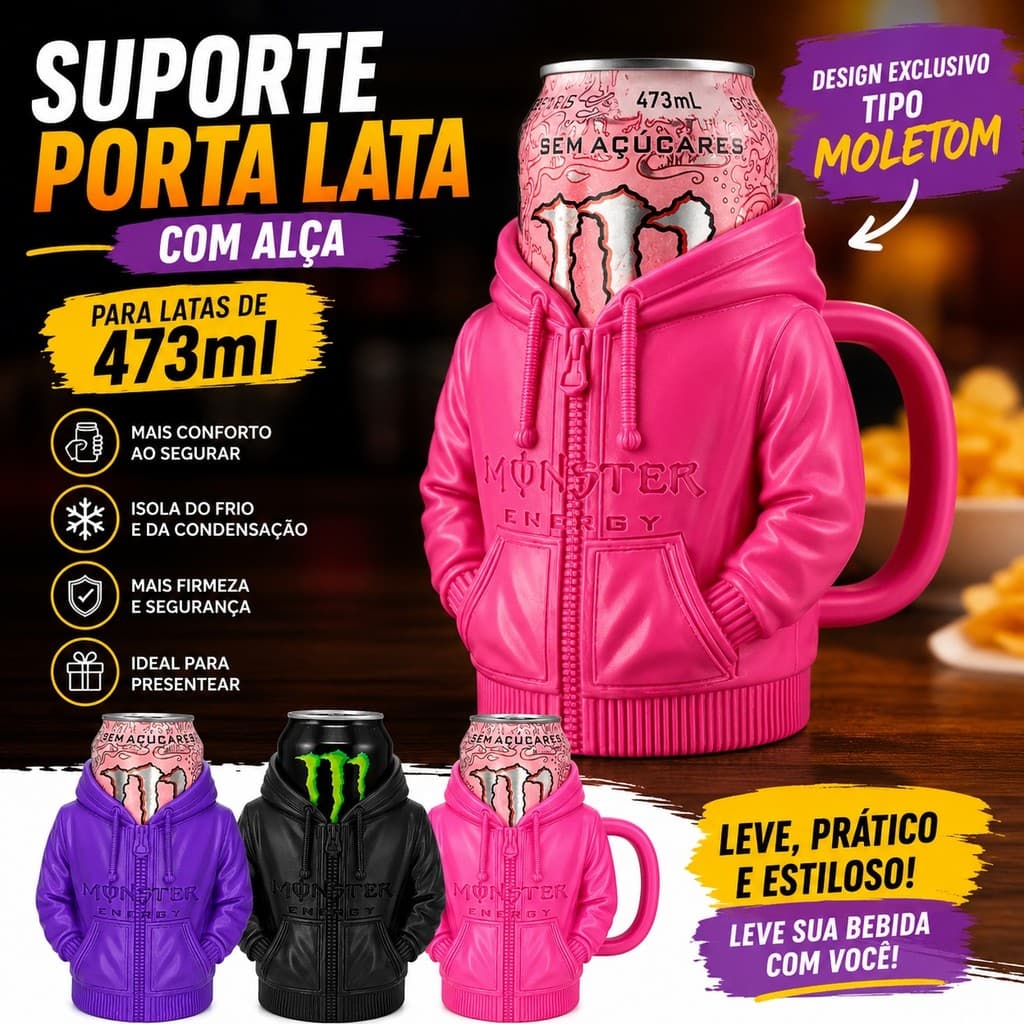 Suporte Porta Lata 473ml com Alça Tipo Moletom Térmico para Energéticos e Bebidas