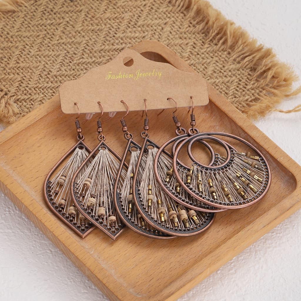 Boho Redondo Gota De Água Brinco Conjunto Feminino Artesanal Casca De Coco Contas Fio Envolto Brincos Indiano Oco Pendie