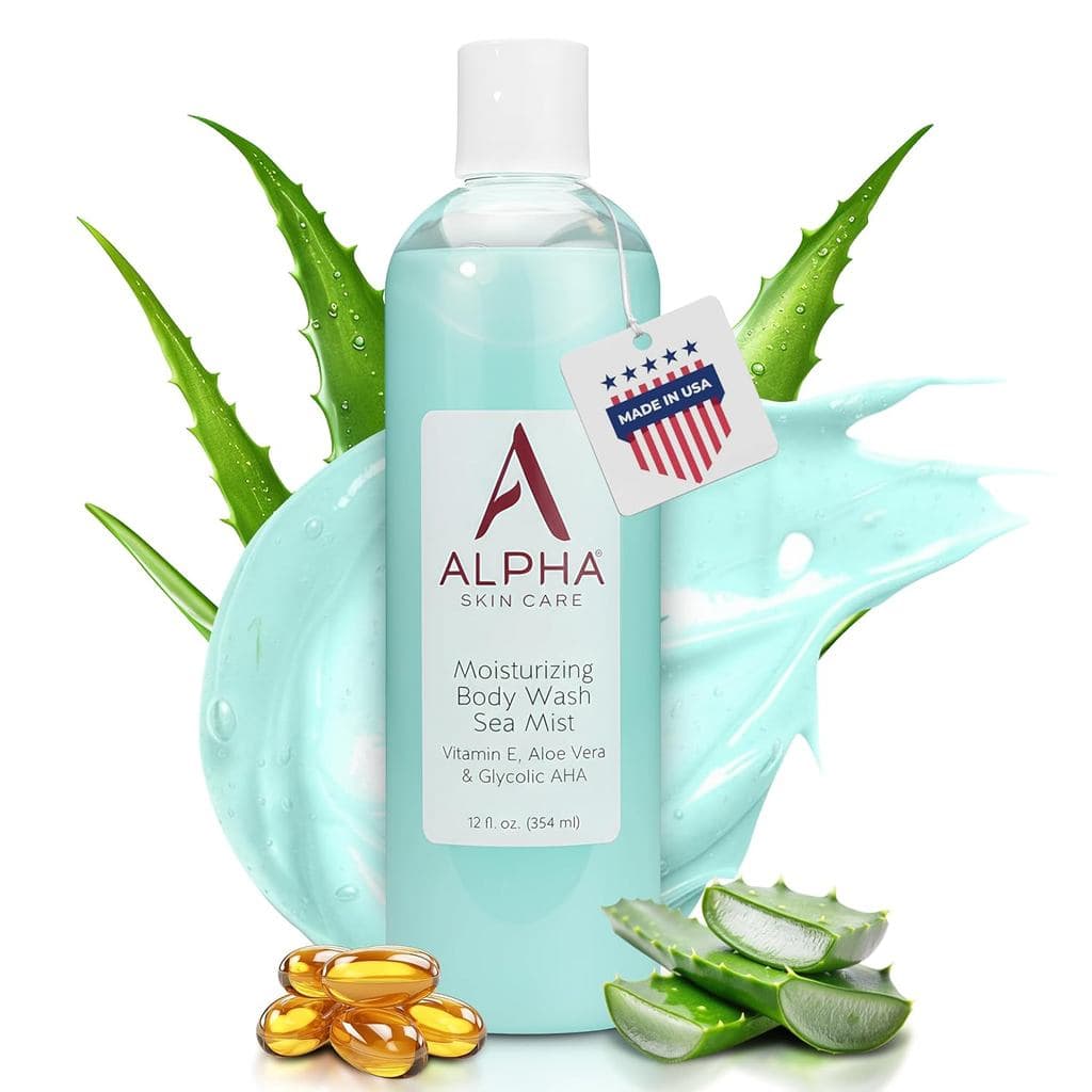 Gel de Banho Hidratante Alpha Skin Care, Fórmula Suave Antienvelhecimento Sem Sabão, Ácido Glicólico AHA, Vitamina E e A
