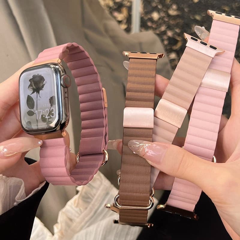 Link De Couro Para Apple Watch Band 42mm 46mm 45mm 41mm 40mm 44mm 49mm Pulseira De Laço Magnético iWatch Série 10 9 8 Ul