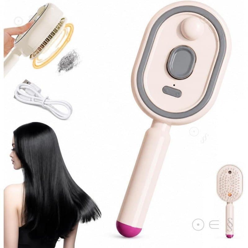 Escova a Vapor Elétrica, Escova Alisadora de Cabelo Recarregável com Pente Desembaraçador, Controle de Estilo e Antifriz