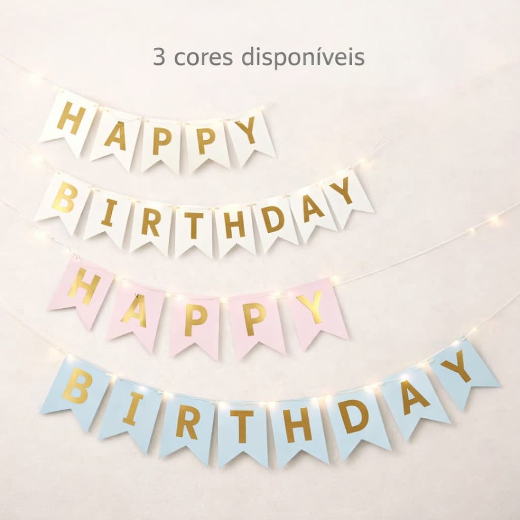 Varal Happy Birthday LED Aniversário Decoração Festa Luz Quente para Salão Casa e Fotos Perfeitas