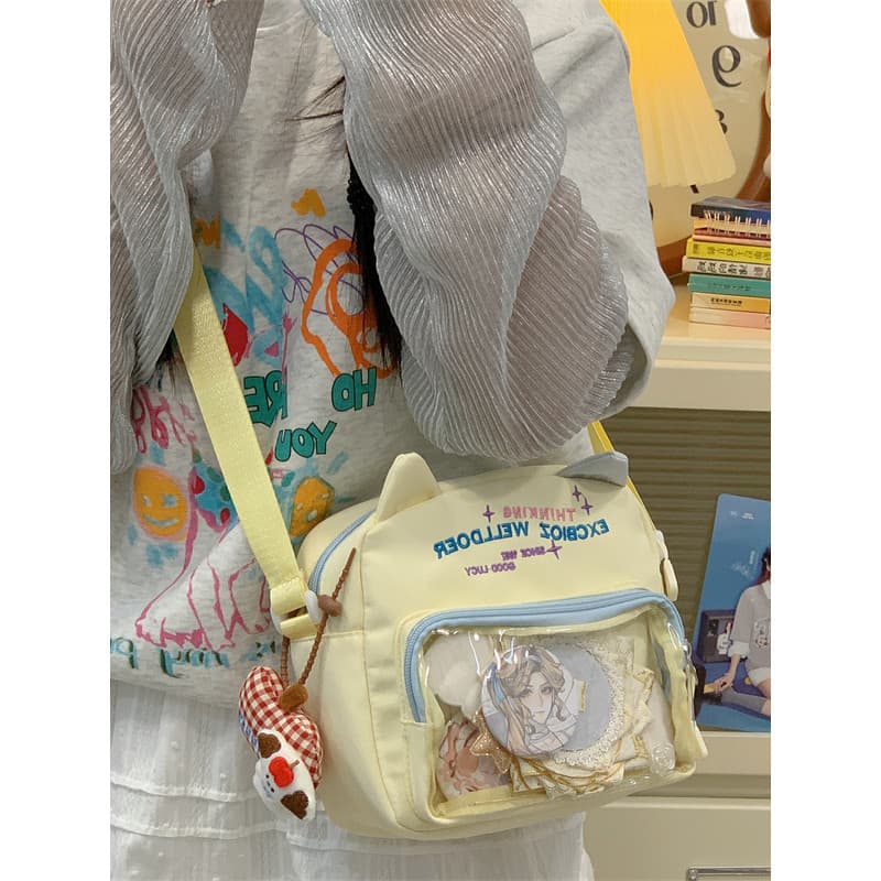 Bolsa de dor transparente bidimensional, bolsa mensageiro para meninas, de ombro fofa para estudantes, bolsa para