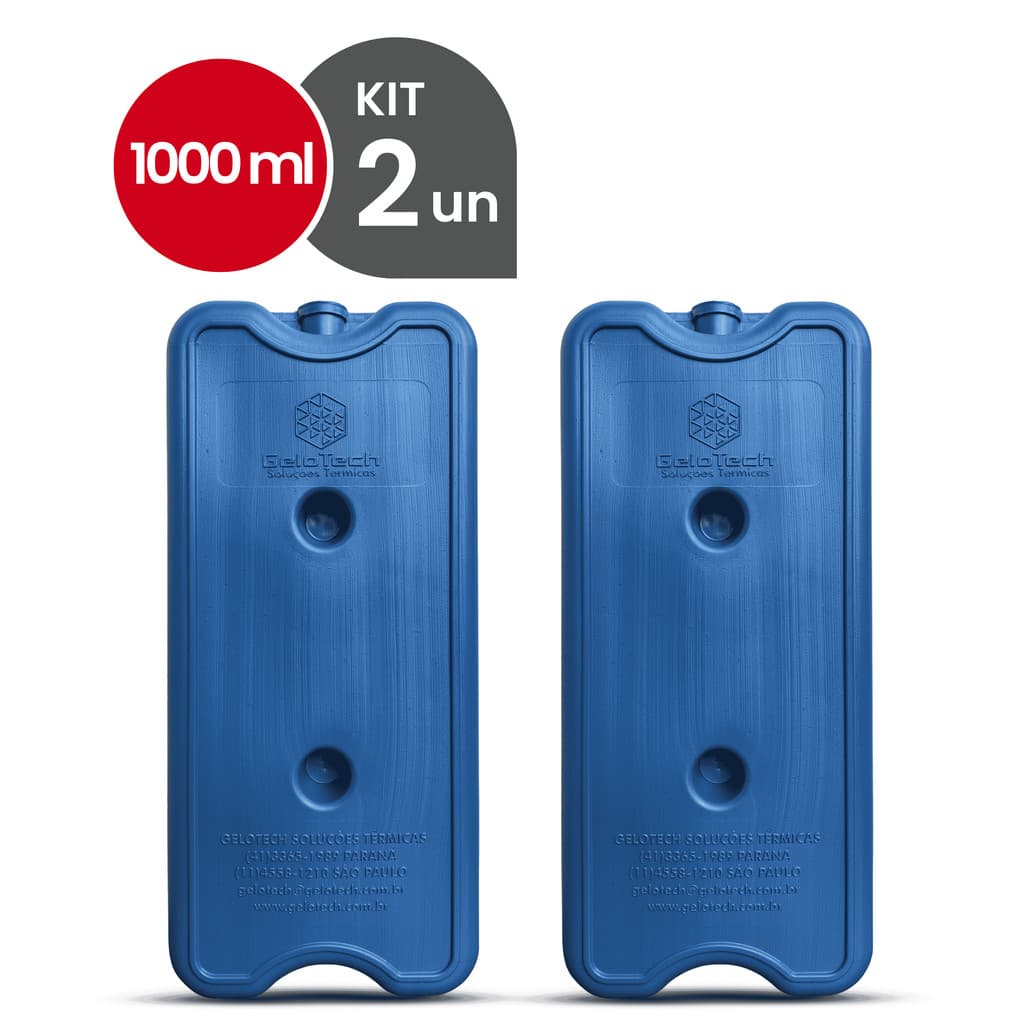 Kit 2 Gelo Reutilizável 1000ml  Até 8h Gelado Não Molha | GeloTech Rígido Gel Artificial Atóxico