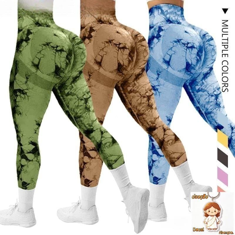 Tie-dye Calça Legging Academia Levanta Bumbum Sem Costura Cintura Alta Yoga Roupa Fitness Feminina