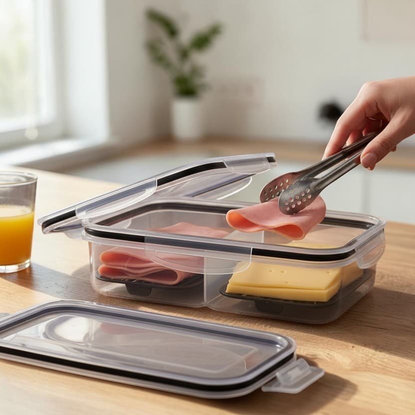 Porta Frios Hermético com Tampa de Silicone | Organizador de Geladeira para Queijo, Presunto e Frios