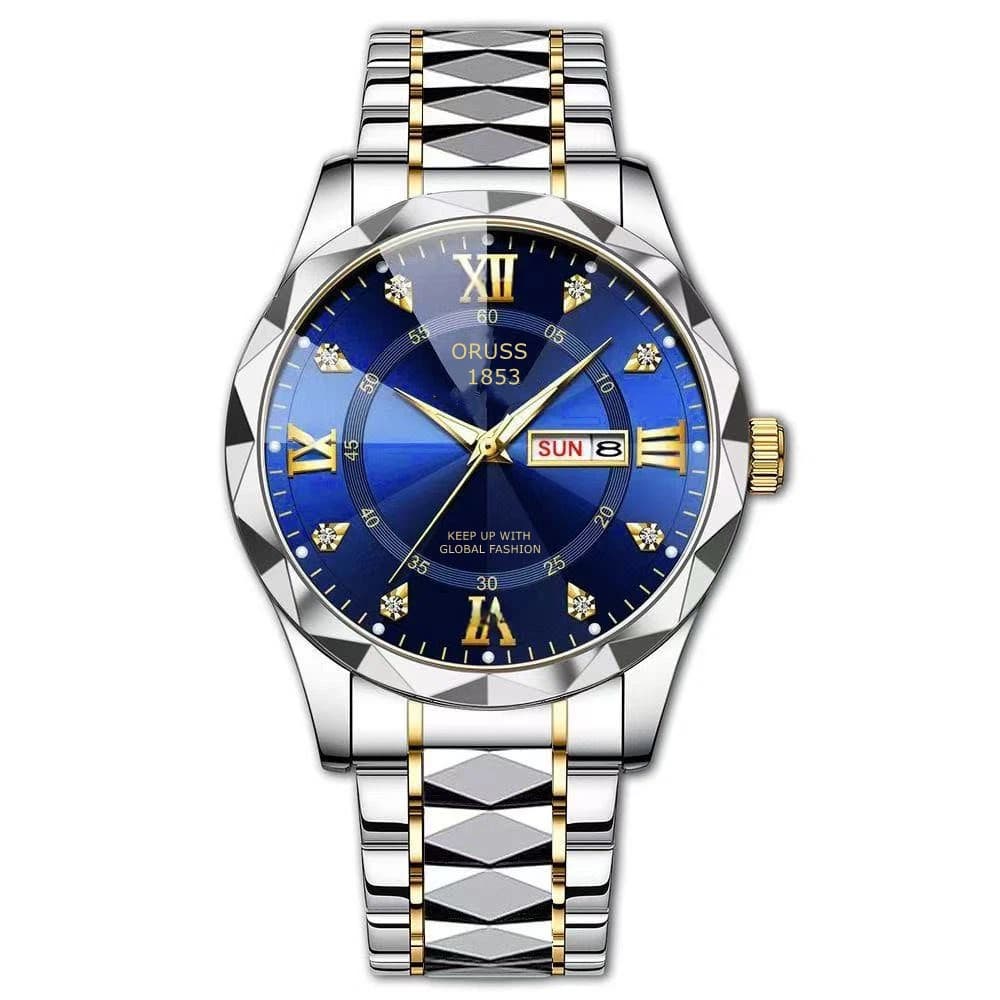 Relógio Masculino De Quartzo Luminoso Com Mostrador Grande Dourado E Data Calendário