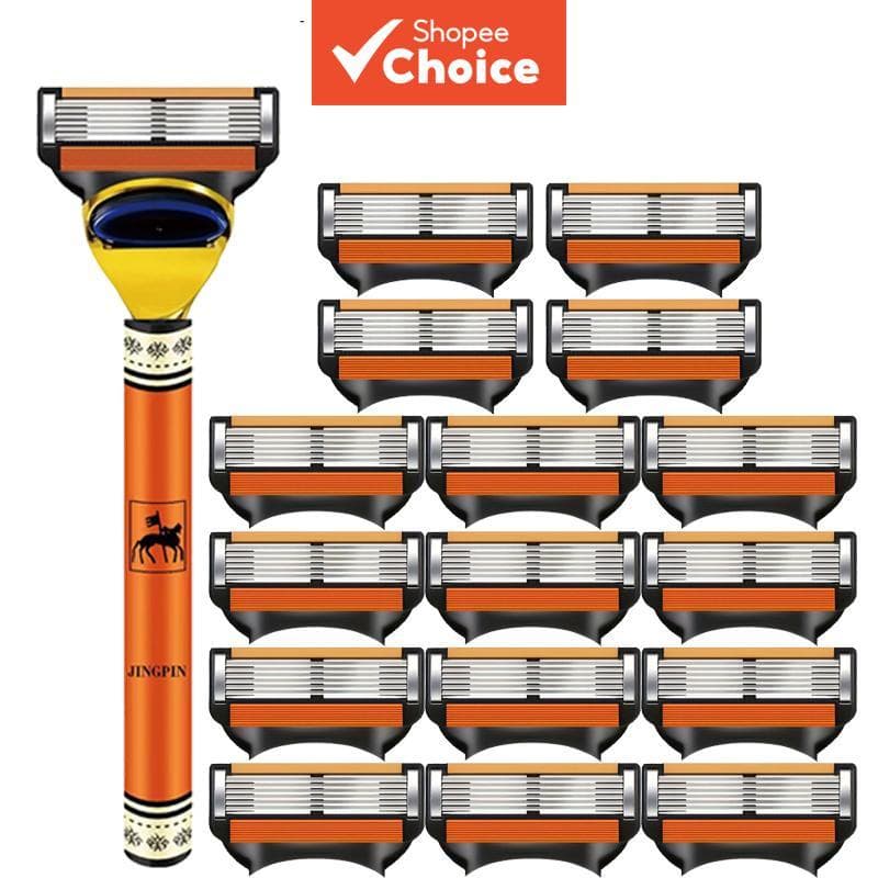 Conjunto de Barbeador de Seis Camadas com Lâmina de Aço Inoxidável Afiada, Cabeça de Barbear Substituível, Barbeador de