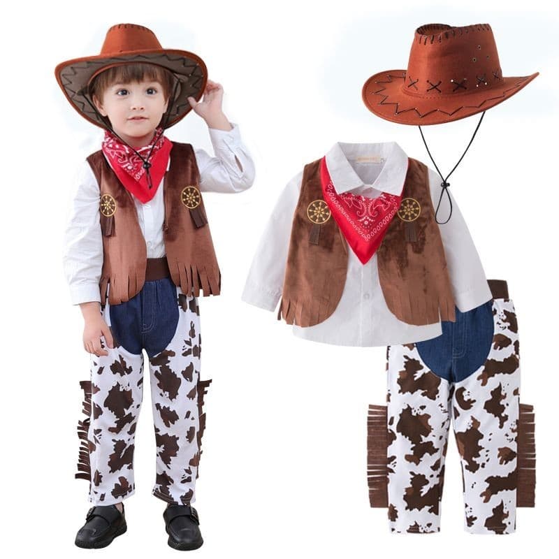 Traje de desempenho de férias crianças terno de manga comprida meninos ocidental Cowboy papel traje bebê Cosplay traje
