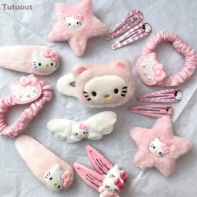 TUTU 14/15 Pçs Doce Rosa Pelúcia KT Gato Dos Desenhos Animados Crianças Acessórios Para O Cabelo Bonito Clipe Lateral Ka