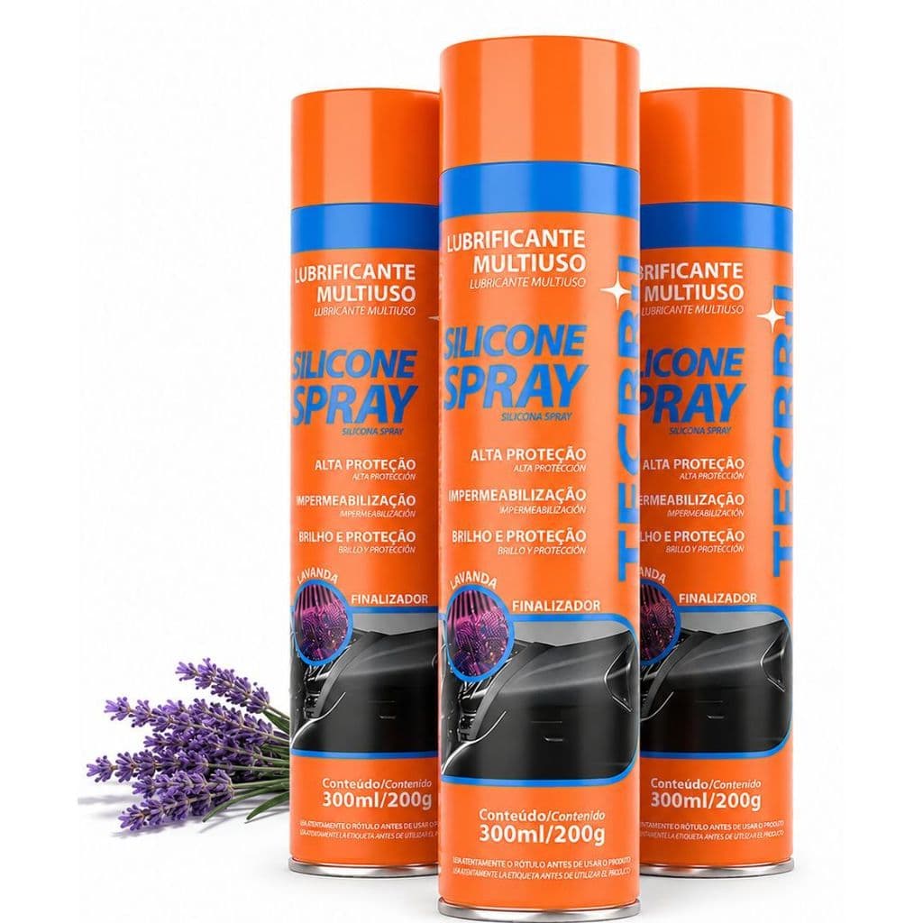 KIT 3 SILICONE SPRAY LAVANDA LIMPA BRILHO MULTIUSO CASA CARRO BICICLETAS REPELE POEIRA TECPRO