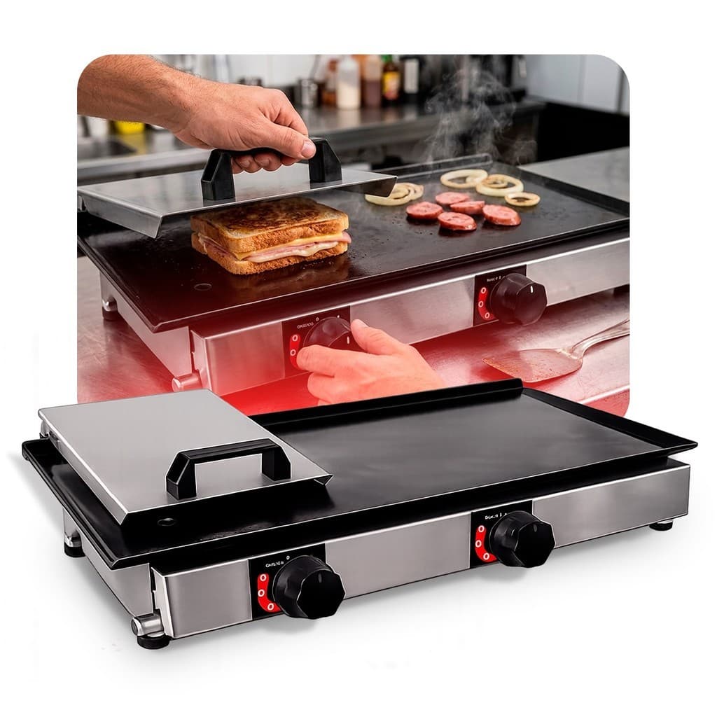 Chapa De Lanche A Gás Chapeiro de Hamburguer Inox 30x60 Com Pressa Industrial