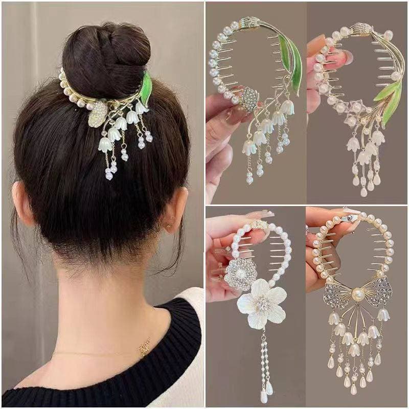 NN Elegante Garra De Cabelo Pílula Cabeça Rabo De Cavalo Bule Pérola Strass sel Tubarão Clipe Grampo BR