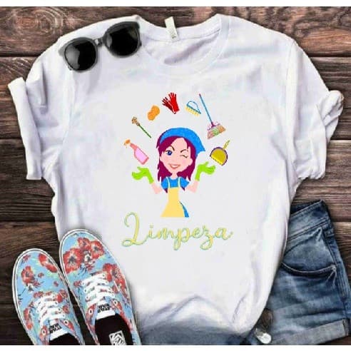 Camisetas personalizadas uniformes limpeza, serviços gerais, faxinas