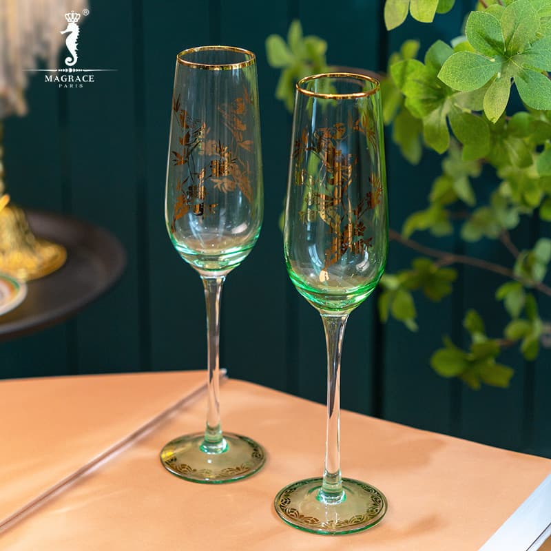 Copo de vidro dourado verde de bambu, 6 tipos, copo de vinho tinto doméstico, xícara de café, grande capacidade, frutas,