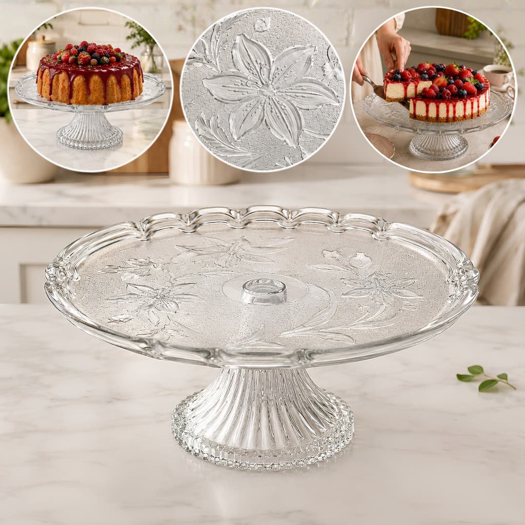 Prato Para Bolo de Vidro Com Pé 33cm Boleira Doces Sobremesa Centro De Mesa Fruteira Mesa Posta