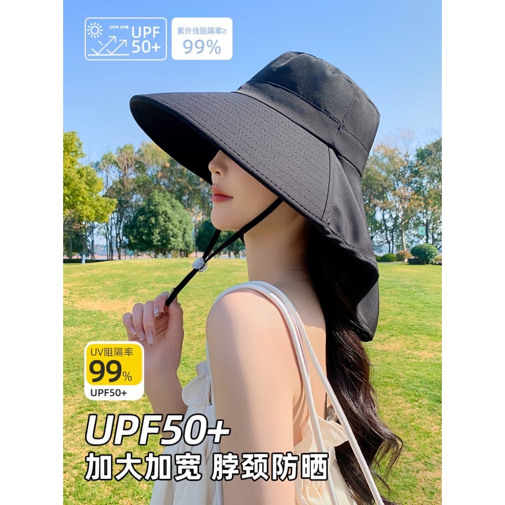 Chapéu de sol de aba grande feminino 2026 novo estilo verão à prova de ultravioleta chapéu de sol pescoço proteção balde