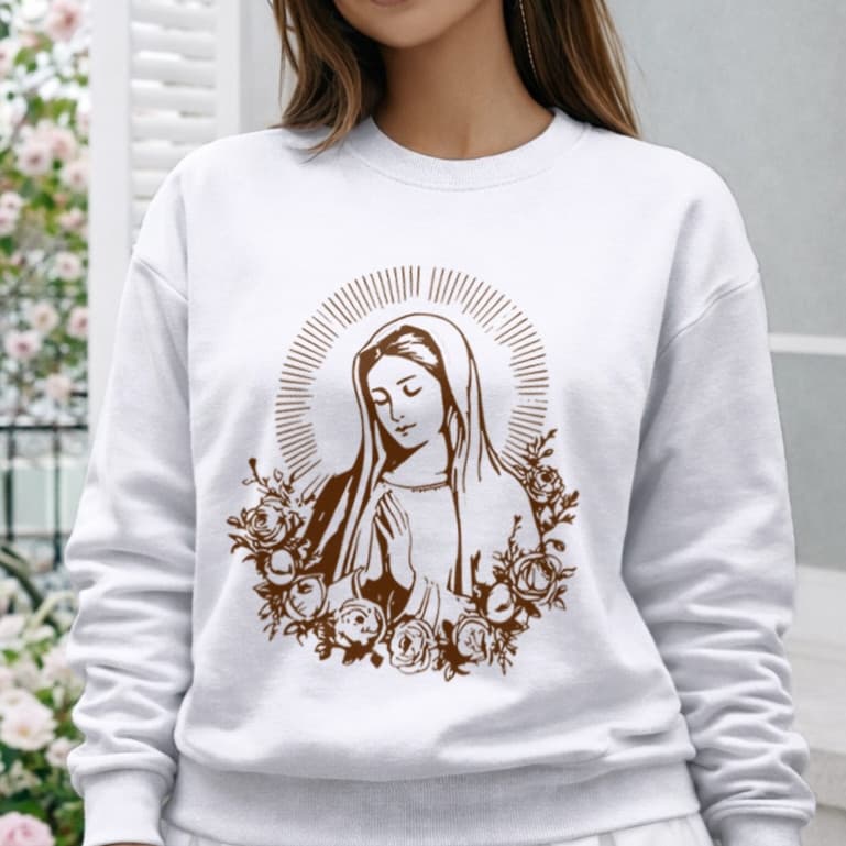 Moletom Gola Careca Blusa de Frio Feminino Estampado Nossa Senhora Aparecida Delicado Católicos