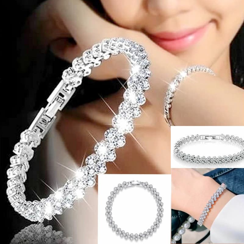 Pulseira de Cristal Feminina com Diamantes Estilo Romano Elegante e Charmosa Pulseira de Strass ESFB Z38N