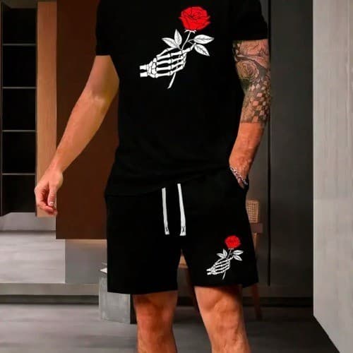 Conjunto de camiseta de manga curta e shorts  Masculino Tactel