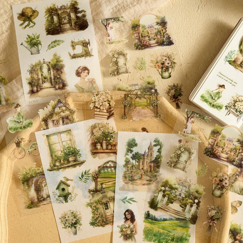 Journamm 10 Folhas Vintage Meninas PET Adesivos E Washi Papel DIY Scrapbooking Colagem Papelaria Decoração Lixo Diário E