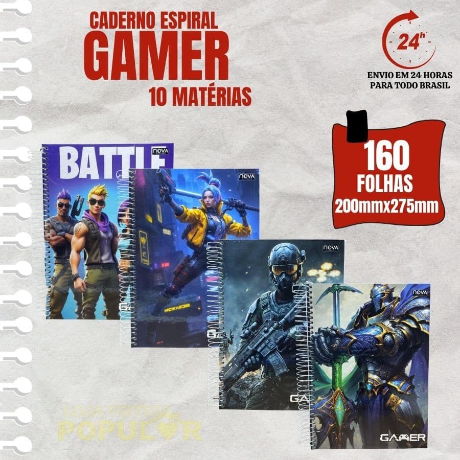 Caderno 10 Matérias Universitário Gamer 160 Folhas Capa Dura Masculino Material Escolar