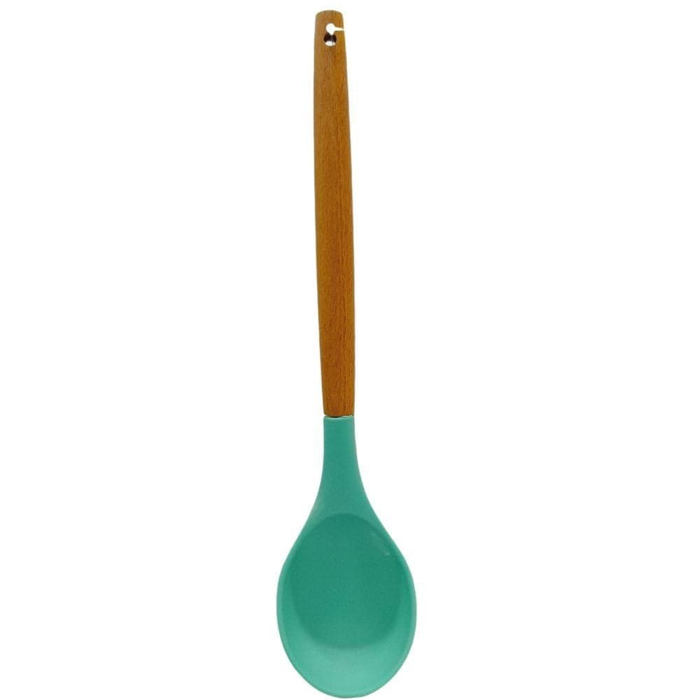 Colher de Silicone Cabo de Madeira 32cm Verde - Quanhe