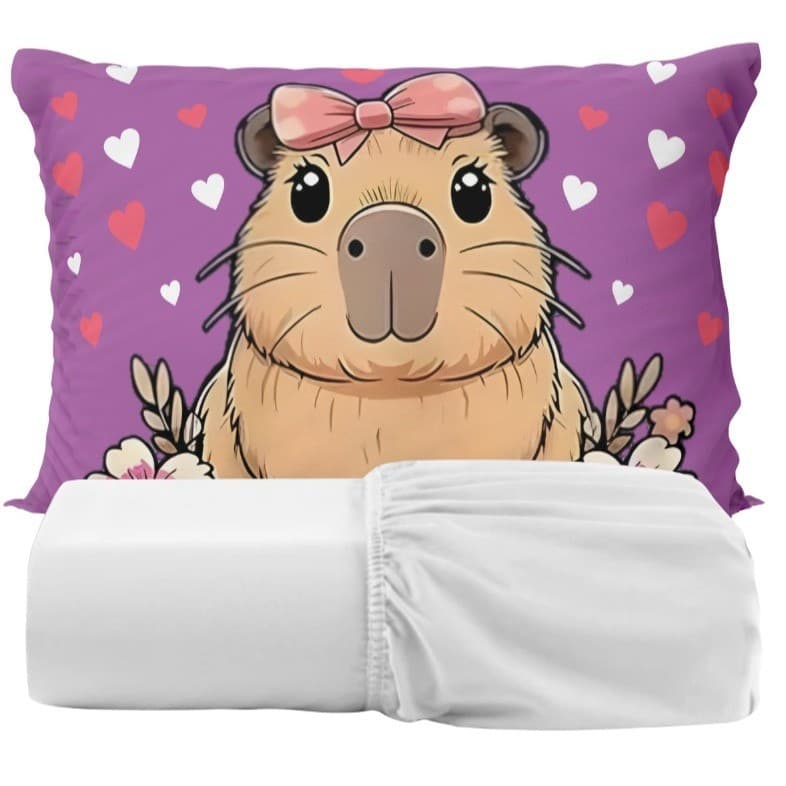 JOGO DE LENÇOL  DE CASAL COM ELÁSTICO + DUAS FRONHA CAPIVARA CAMA DE CASAL