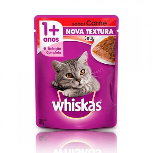 Ração Úmida Whiskas Sachê para Gatos Adultos sabor Carne Jelly 85g
