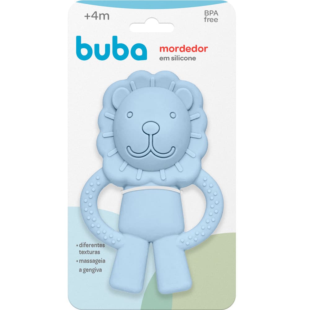Mordedor de Silicone Leãozinho Azul Buba Brinquedo Bebê Mordedor Buba Menino