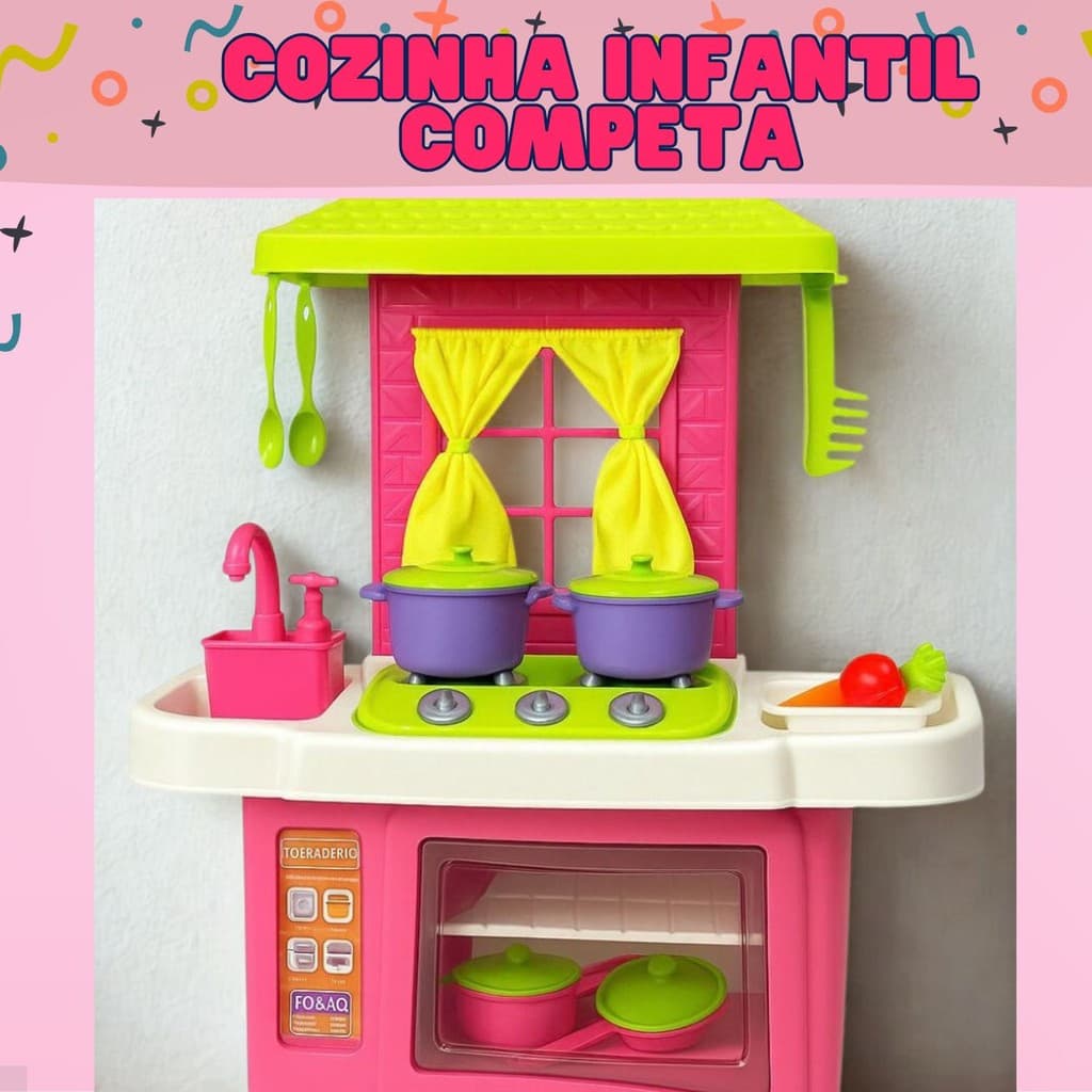 Cozinha Infantil Brinquedo Menina Pia  Fogão Acessórios para brincar de casinha Presente dia das crianças Brincar