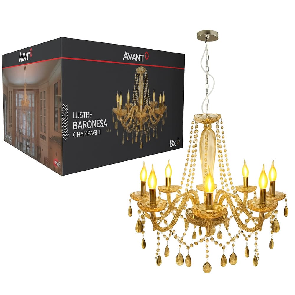 AVANT LUSTRE BARONESA VIDRO CH 8XE14 CAN CROMO AVANT LUSTRE BARONESA VIDRO CH 8XE14 CAN CROMO