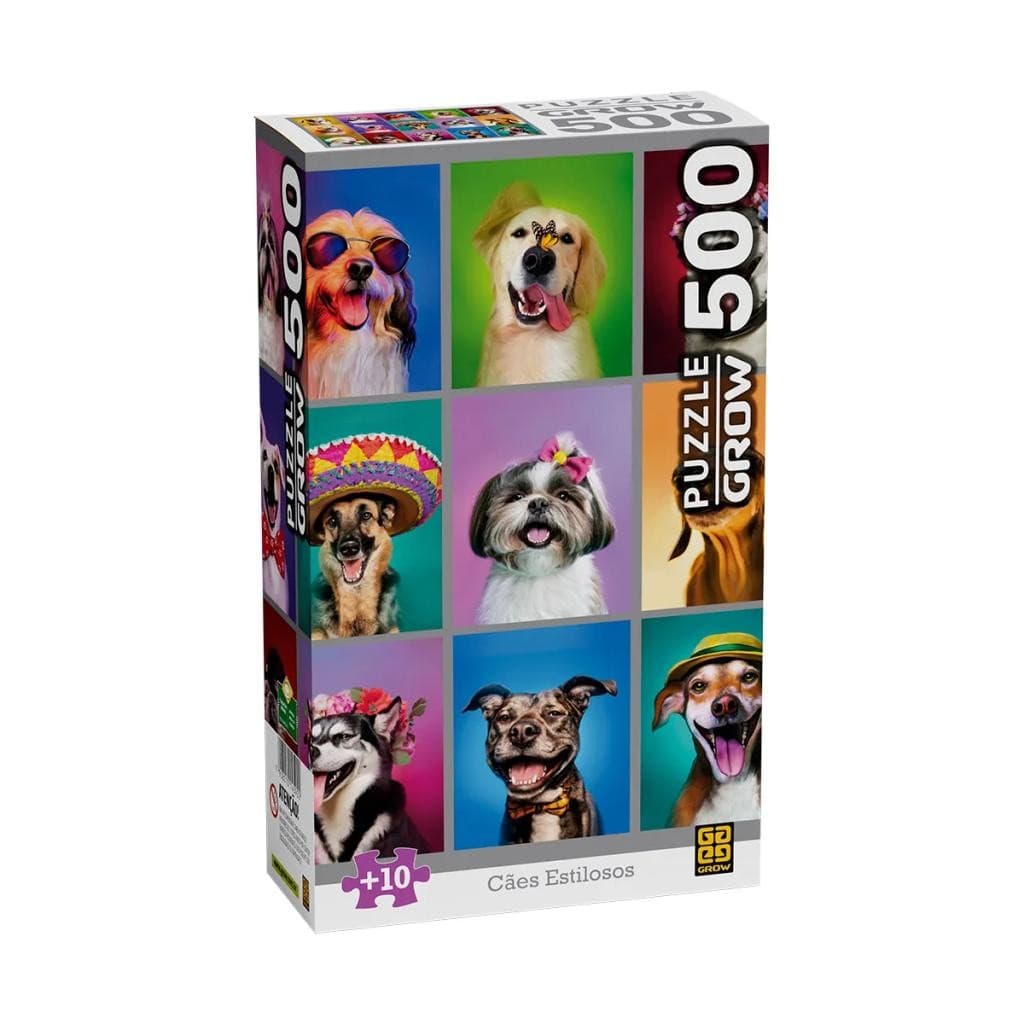 Quebra Cabeça 500 Peças Cães Estilosos Grow Jogo Educativo Infantil Criativo Familiar Divertido Colecionável