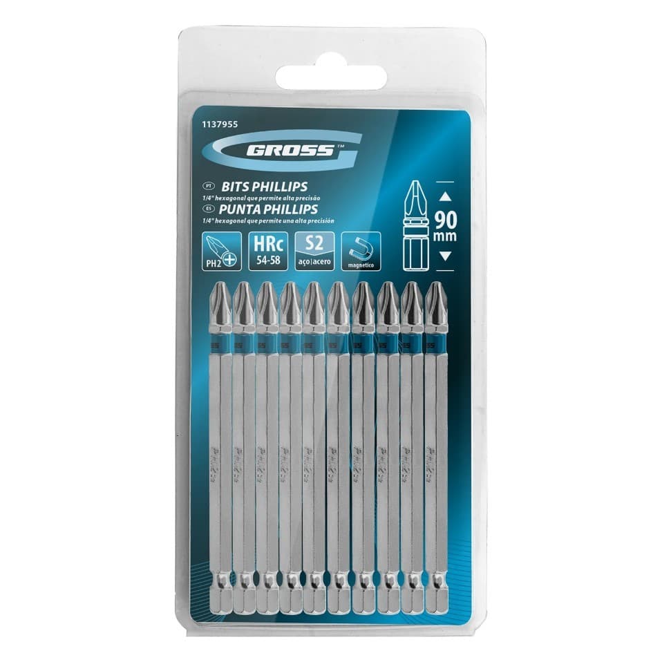 BITS PHILLIPS PH2 ACO CROMO MOLIBDENIO 90MM 10PCS