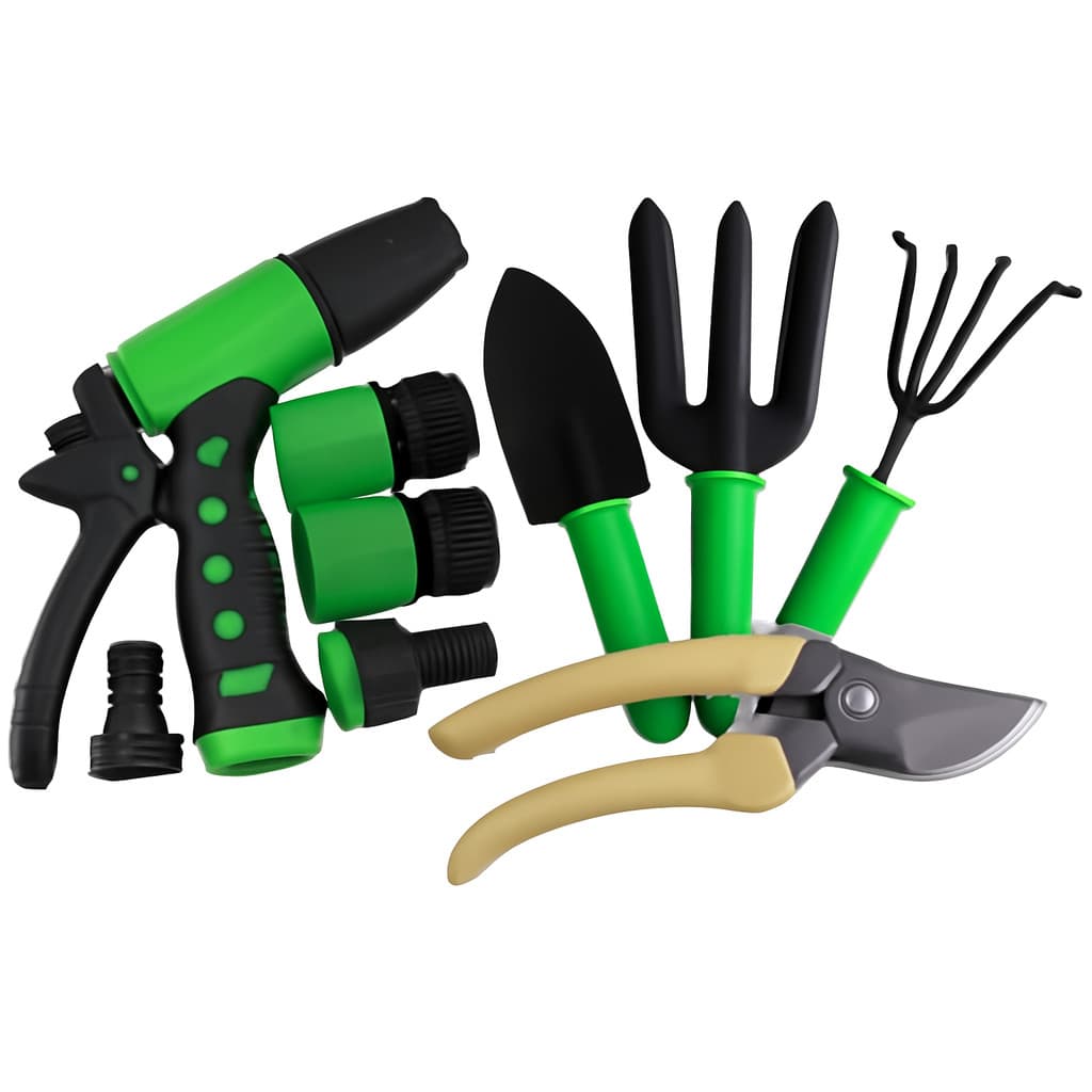 Conjunto de Jardinagem | Esguicho com Conectores , Tesoura de Poda, Garfo, Pazinha  - Ferramentas de Cultivo